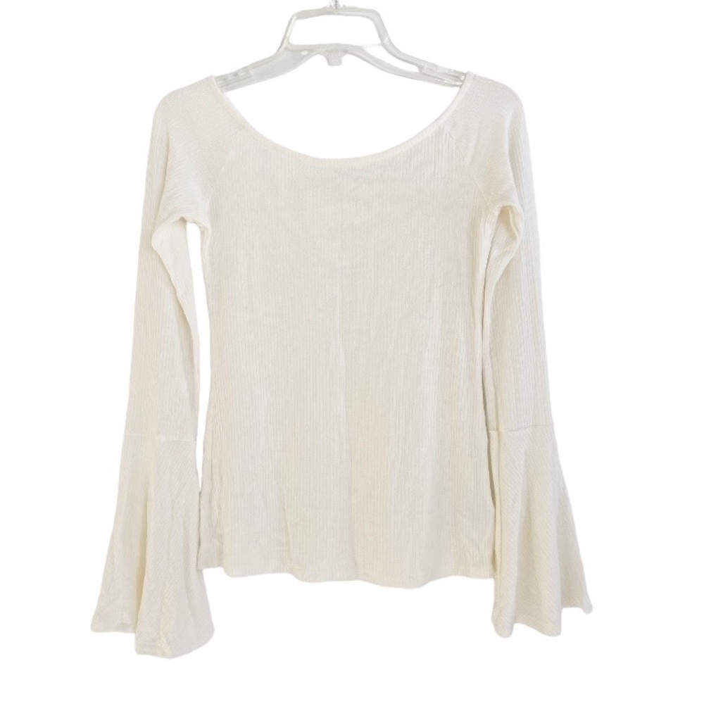 Project Social T Ivory Ribbed Long Sleeved Top with Bell Sleeves Size Medium